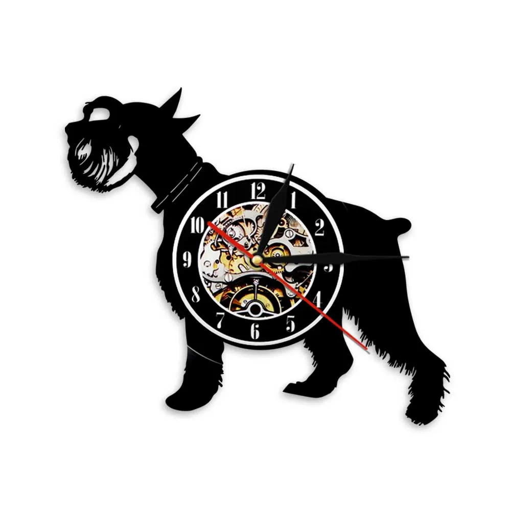 Шнауцер собака Силуэт стены Искусство Декор Виниловая пластинка настенные часы