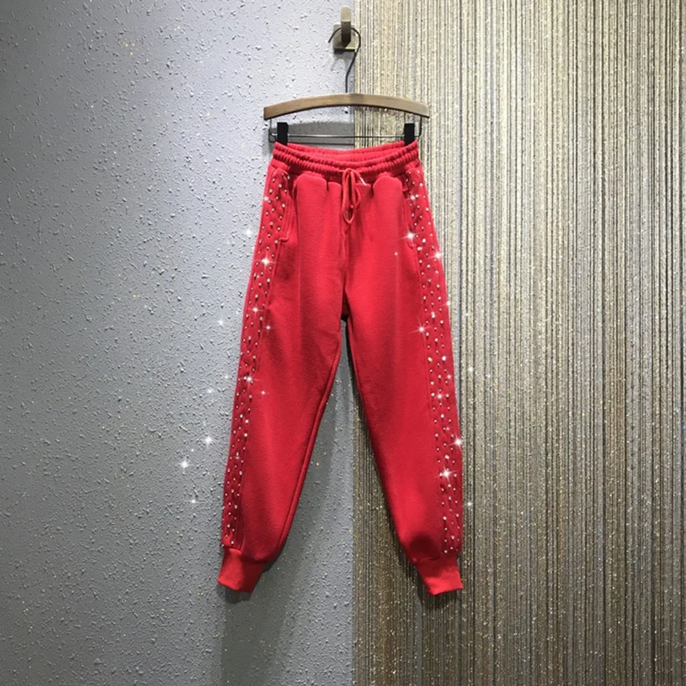 

Новинка Осень 2021, эластичные спортивные повседневные брюки с высокой талией и завязкой на щиколотке, женские модные свободные спортивные б...