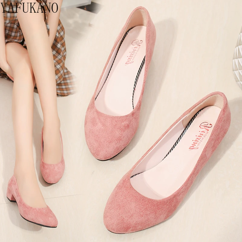 

Simple Fashion Round Toe High Heels Thick Heel Suede Low-Heeled 3Cm Women Shoes Basic Ladies Pumps Chunky Heel Office Work Shoes
