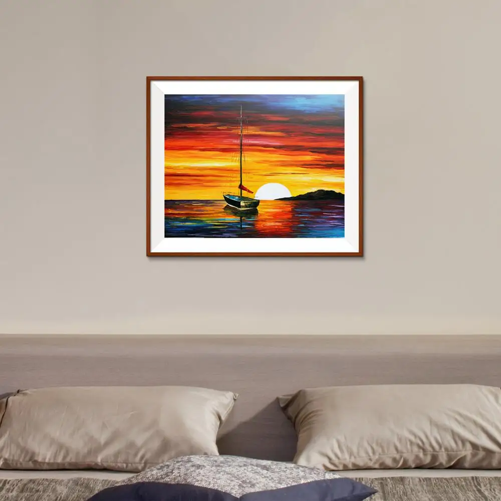 Морской восход солнца закат корабль парусный морской пейзаж Европа без рамки