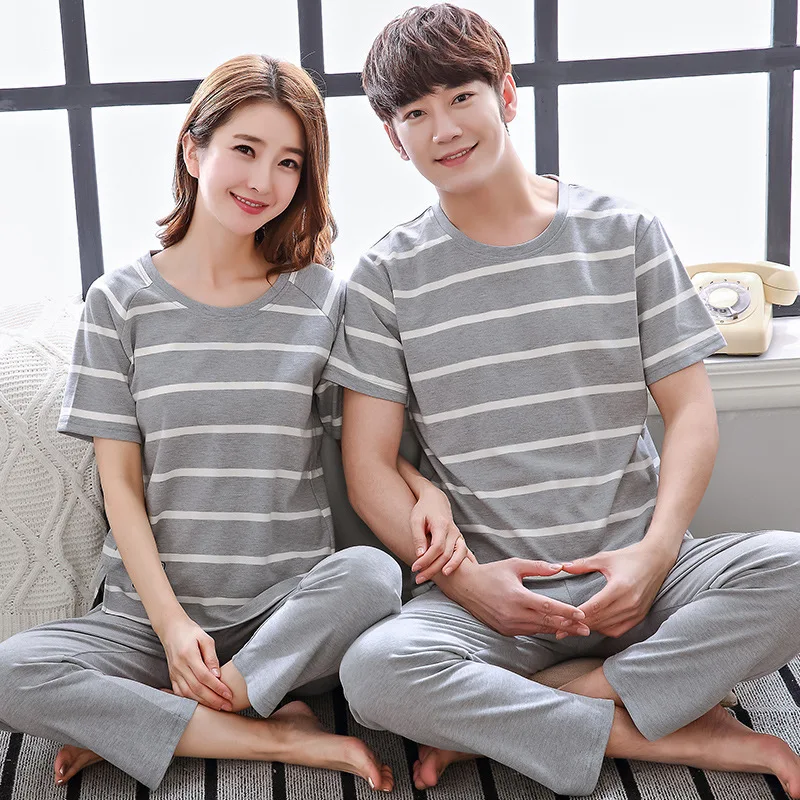 

Couple Pajama Set Summer Pyjama Femme Male Cotton Short Sleeved Men And Women Sleepwear Pijama Casual Lover Home Wear Cartoon