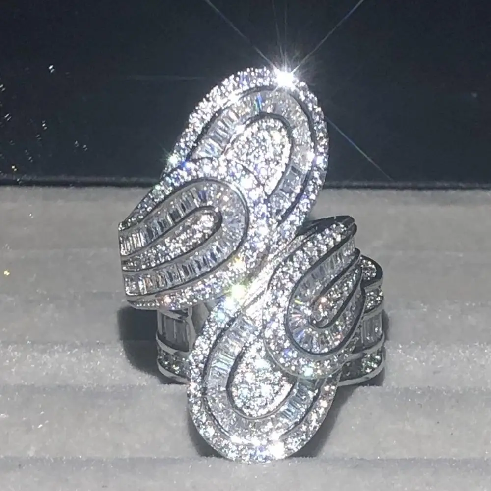 Большое Сверкающее кольцо из стерлингового серебра 925 пробы для женщин роскошное