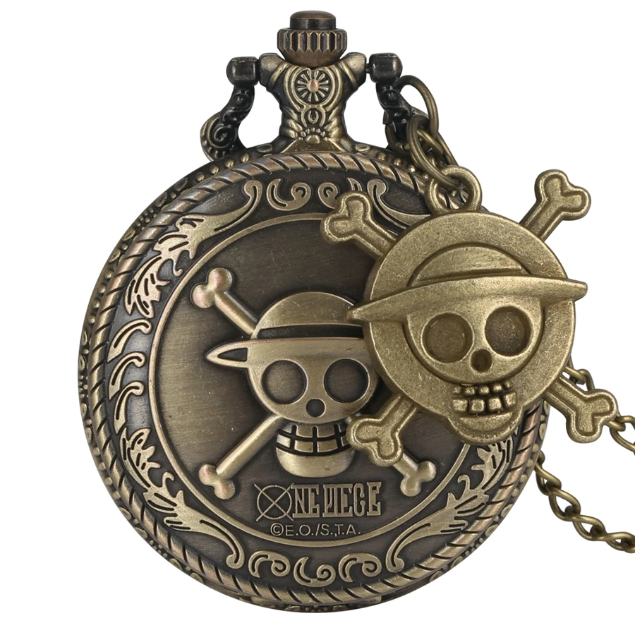 Vintage Pirate Luffy One Piece Quartz Pocket Watch Men's Clock Women's Gift Unique Cosplay Pendant reloj with Skull Accessory military theme pocket watch usa air force eagle cover slim necklace cool teens clock unique gift for army fan student reloj hour
