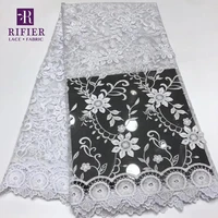 nigerian white dry lace fabrics 3d applique mesh net lace with sequins african wedding bride dress milk silk lace cord fabric