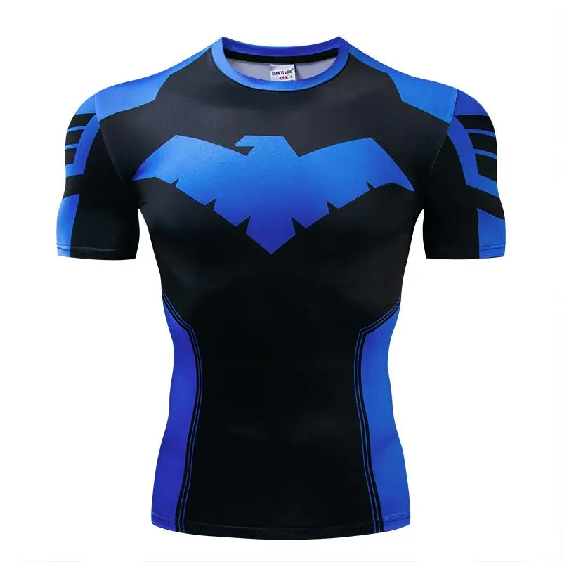 

2019New Nightwing 3D Print t shirts Men Compression fitness shirts Superhero Tops costume Short Sleeve Fitness Crossfit T-shirts
