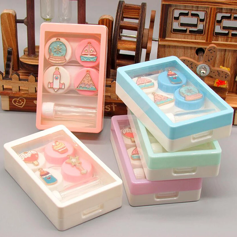 

Новый милый Футляр для контактных линз, портативный футляр для хранения линз для путешествий, Женский футляр для ухода за глазами для девоч...