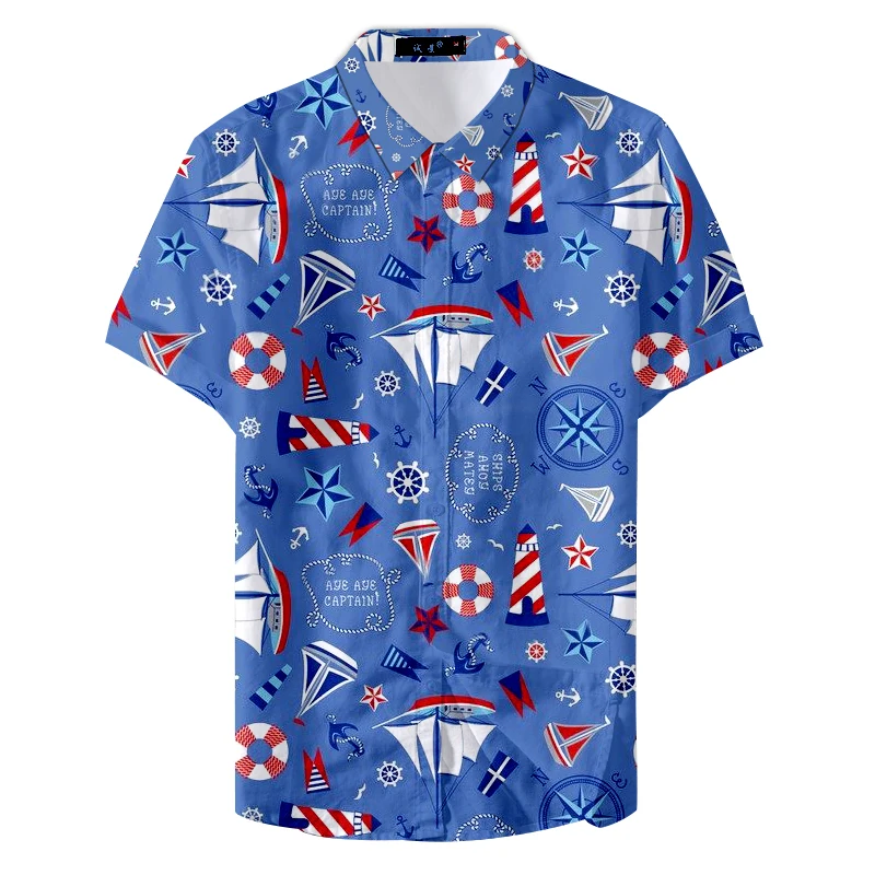 Летняя быстросохнущая Повседневная рубашка с принтом якорей для вечеринок 2019 |