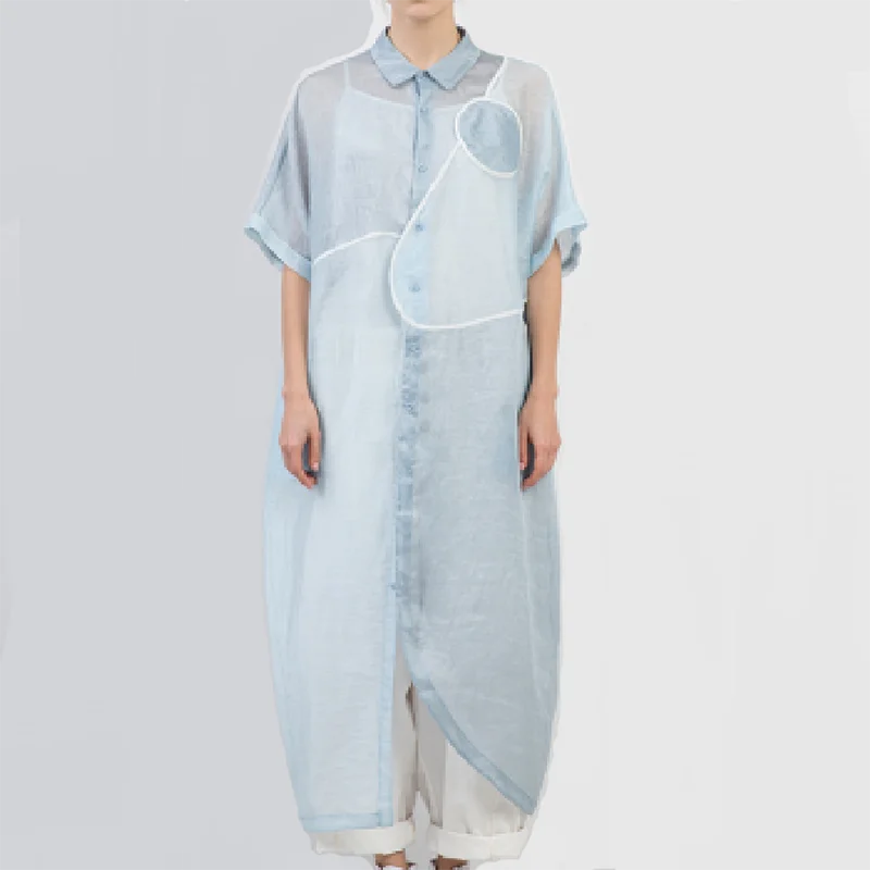 Женский прозрачный кардиган DEAT из органзы с отложным воротником и рукавами