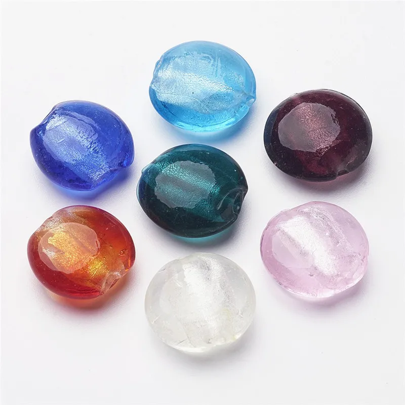 10 шт Разноцветные стеклянные бусины ручной работы плоские круглые для