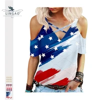 2021 summer american flag print womens casual fashion t shirt round neck loose sling top sexy streetwear clothing ladies tshirt