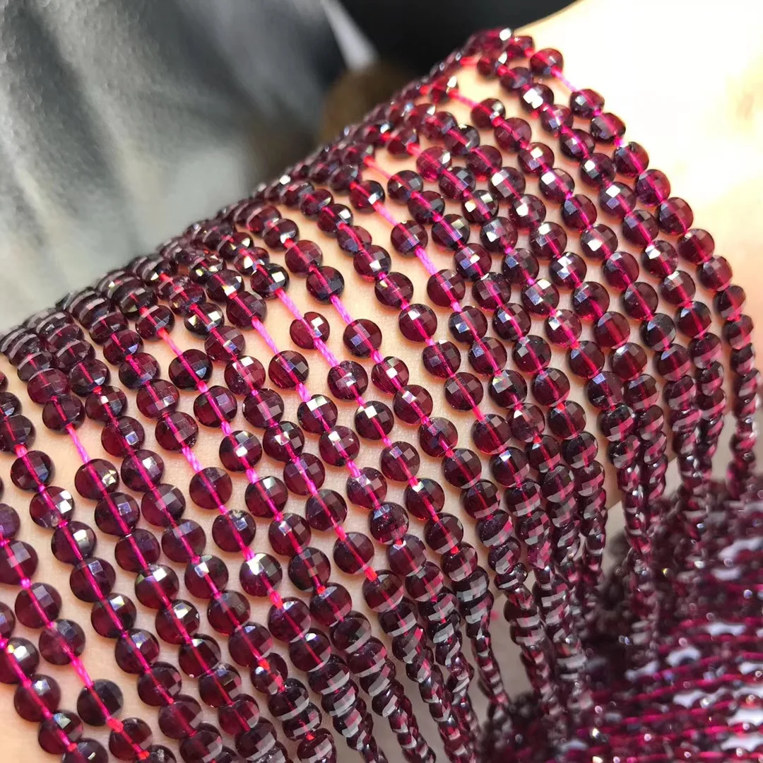 Natural Semi-precious Round Cake Loose Beads Garnet Beadwork Jewelry Making Production DIY Necklace Bracelet Accessories 4x3mm | Украшения