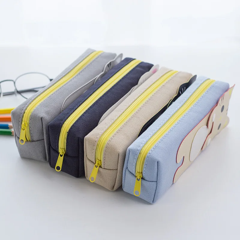 Большой Ёмкость мило холст сумочка для ручек и карандашей держатель котенка с