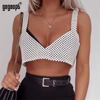 gagaopt 2019 new fashion knitted pearls crop top women exquisite sexy outside beading tank tops streetwear clothes