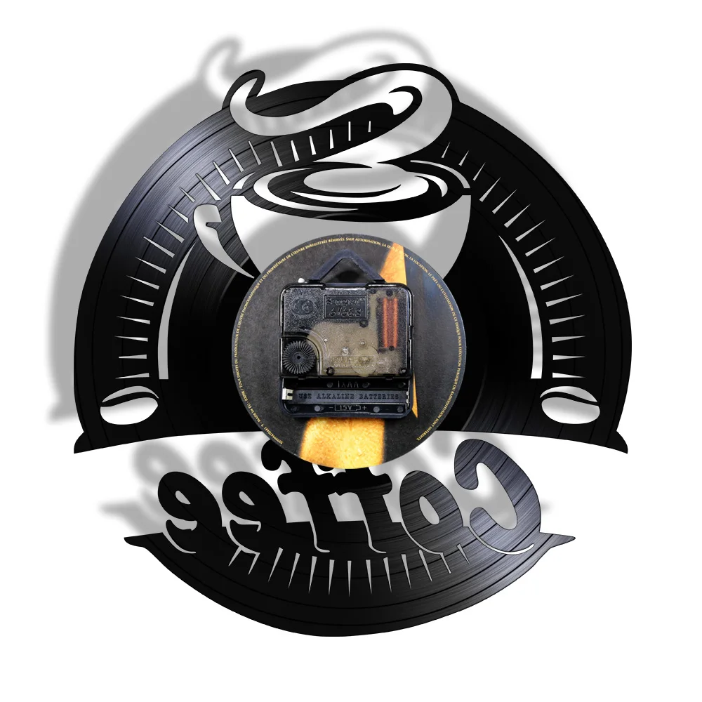 Настенные часы с виниловой записью кофе современные дизайнерские декоративные