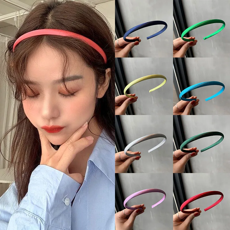 

Candy Color Hairband Satin Covered Headband Non-slip Elastic Hair Hoop Ladies Makeup Wash Face Hair Bands DIY Hair Accessories