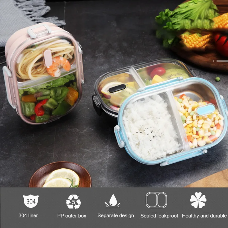 Портативный Ланч бокс из нержавеющей стали контейнер Бенто с ремешком для еды