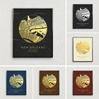 Карта Нового Орлеана, Золотая и серебряная печатная карта города, круглая, декоративный настенный плакат подарок, США