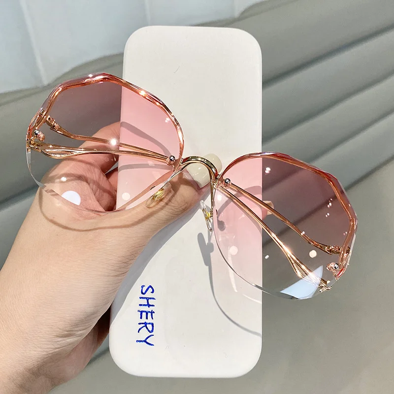 

Frameless crystal cut edge polygonal glasses anti ultraviolet Sunglasses Women's fashion 2021 new Sunglasses Women's fashion