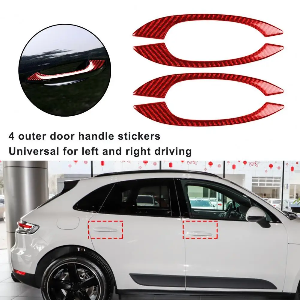 

4Pcs Door Handle Trim Waterproof Anti-scratch Carbon Fiber Red Exterior Door Handle Trim Cover