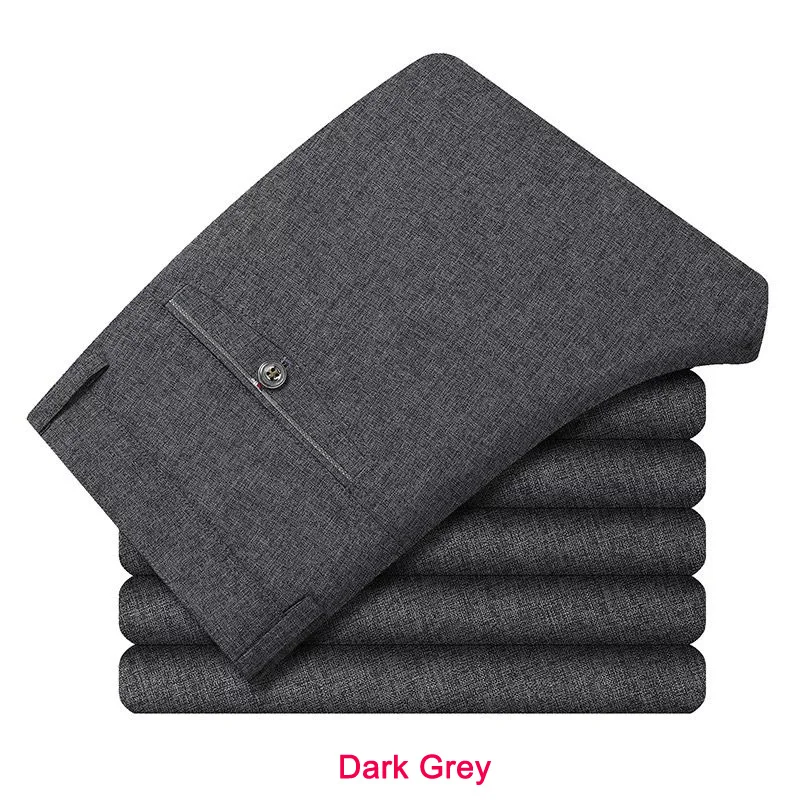 Dark Grey Новое поступление, мужские повседневные штаны в деловом стиле, мужские брюки средней длины с мягкой отделкой, Брендовые брюки, прямые черные серые большие размеры 30-40 - Цвет: Dark Grey