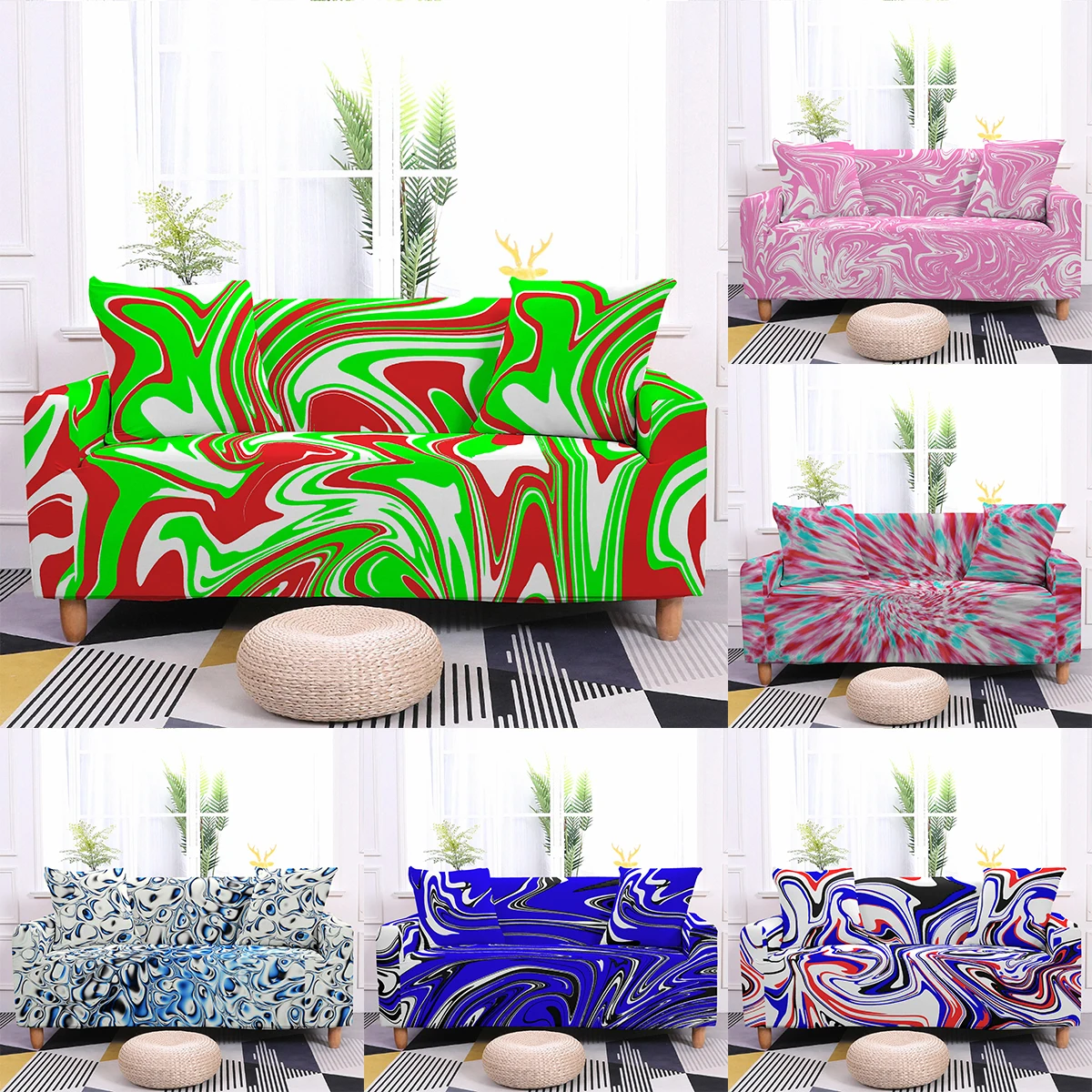 

Роскошные Мрамор стрейч диванных чехлов для Гостиная красочные эластичный диван Чехол 1/2/3/4 местный Противоскользящий чехол для секционног...