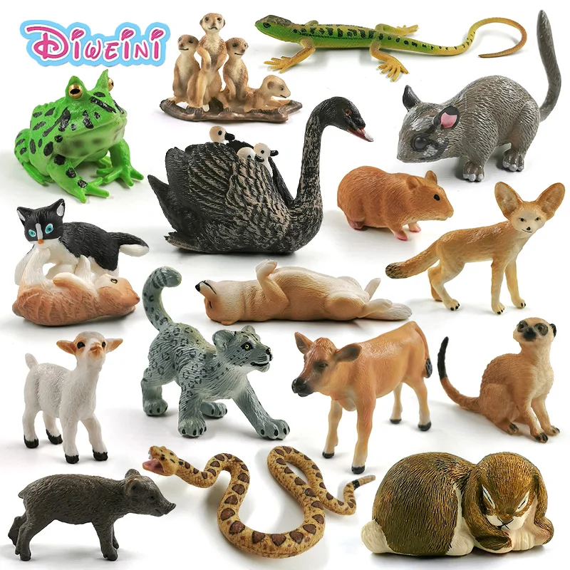 Swan Sheep Fox Deer Meerkat Snake Frog Cat Rat Rabbit Cow Pig Animal Model Action Figure Figurine Doll House Education Toy Gift