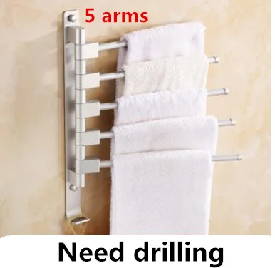 need drilling Алюминиевый вращающийся Полотенца держатель с крюком 5/4/3/2 руки Полотенца бар ванная полка для хранения вешалка, аксессуары для ванной комнаты, аксессуары для ванной комнаты - Цвет: need drilling