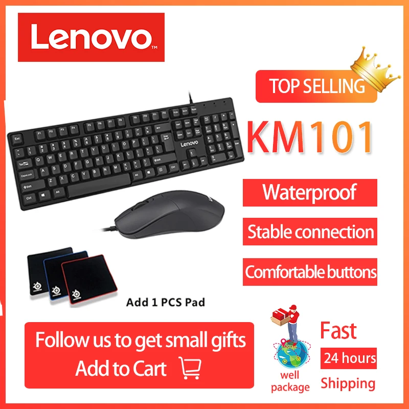 

Lenovo KM101 Computer Desktop Keyboard Mouse 104 Keys For Windows 2000 / XP / VISTA / win7 / win8 / win10