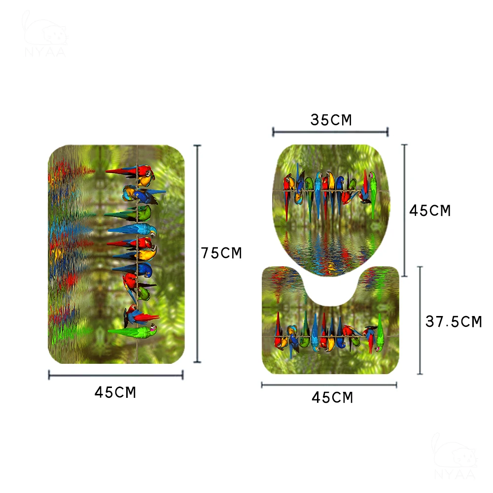 Набор для ванной комнаты NYAA 3D Красный Попугай Зеленый водопад Художественная