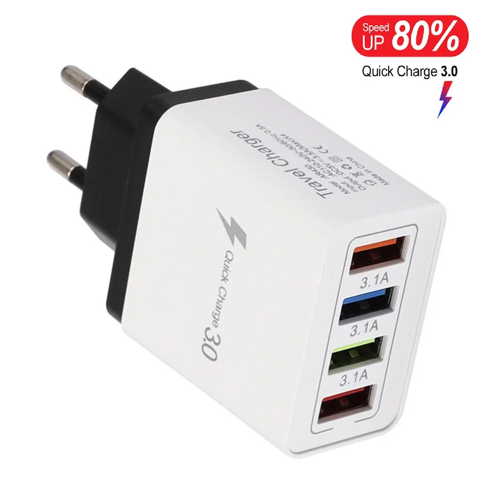 

USB Charger 4 Ports Quick Charge 3.0 for iPhone XR Samsung Wall Mobile Phone Universal Adapter Fast Charging for Huawei Mate 30