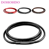 40 80cm leather necklaces for men stainless steel magnetic clasp mens leather cord necklace brown black red fashion jewelry gift