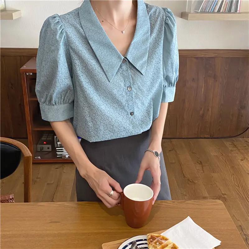 

Alien Kitty Hot Sale Sweet Women Florals Puff Sleeve Retro Lady Vintage French Summer Gentle New Korean Chic High Quality Shirts