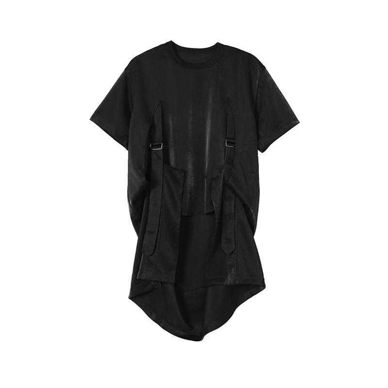 

XUXI 2020 Women Spring Autumn Simple Black Women's Short Sleeve T-shirt With Ventilation Belt And New Fashionable Collar FZ0879