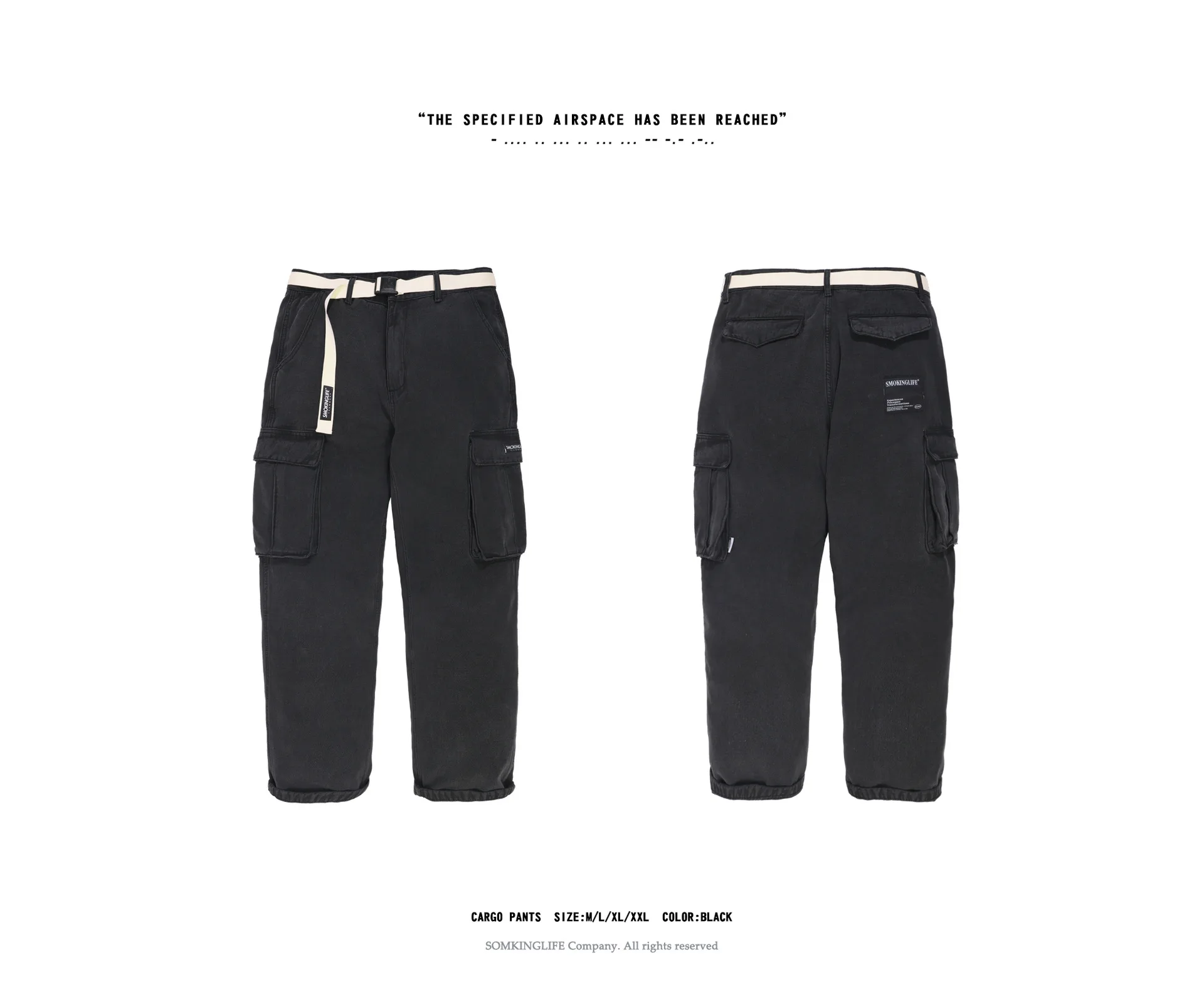 

Smokinglife men's clothing fall / winter 2019 new tooling Multi Pocket Jeans washing texture wide leg belt