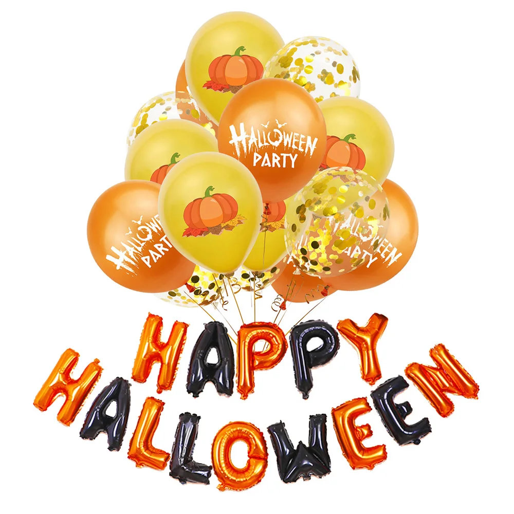 

Halloween Party Latex Confetti Helium Balloons Decorations Pumpkin Maple Leaf Printing Balloon Happy Halloween Foil Banner Kit