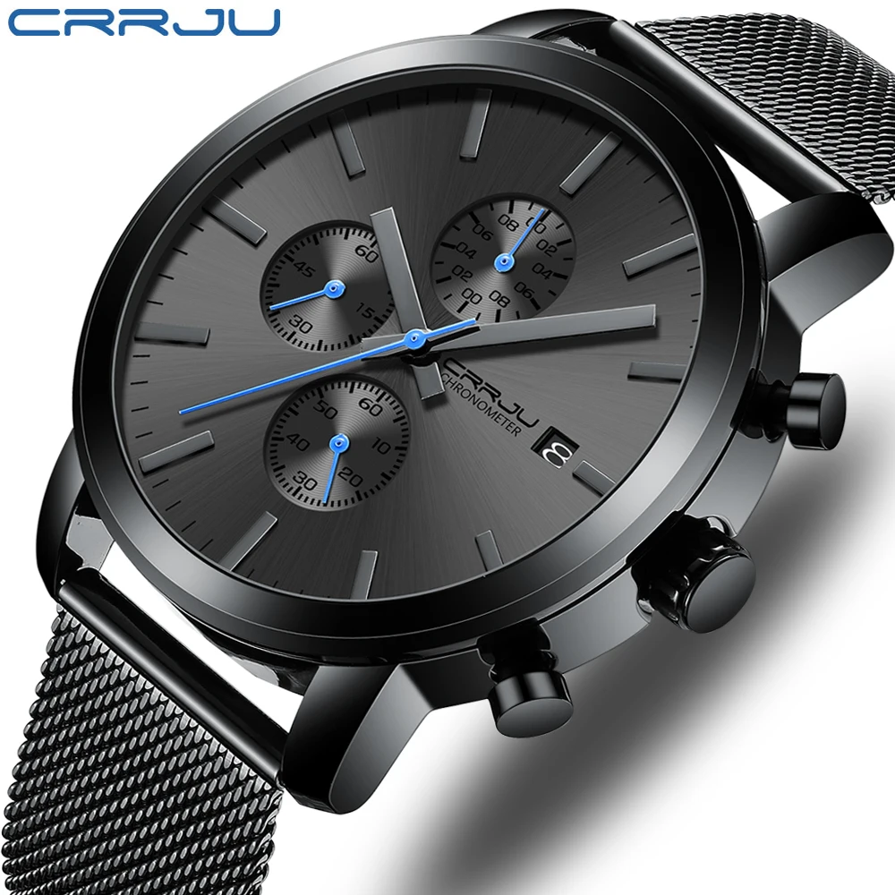 

CRRJU Watch for Men Luxury Brand Casual Fashion Chronograph Quartz men watches Sport Waterproof Date Stainless Steel Male Clock