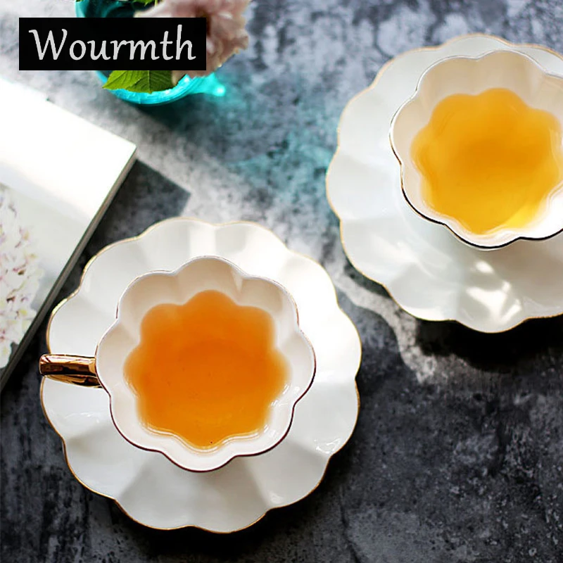 Wourmth Простые чайные чашки и блюдце Белый фарфор Европа Роскошная кофейная чашка