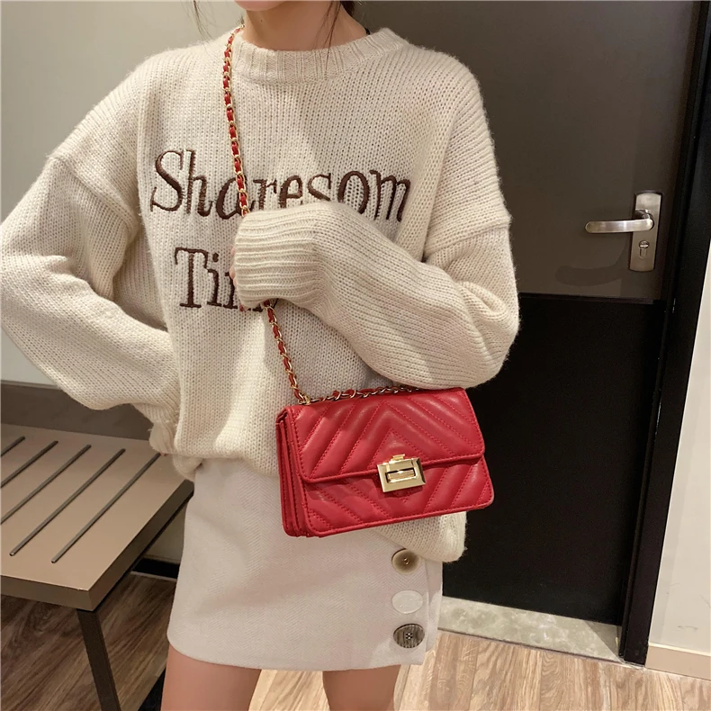 Burminsa Elegant Quilted Chain Crossbody Bags For Women Unique Design Lock High Quality Soft PU Female Shoulder Bags Autumn