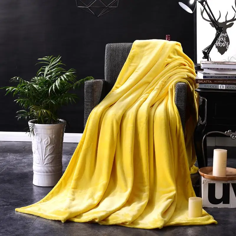 

39 Blanket On The Bed,Soft Autumn/Spring Fleece Blanket For Sofa,Yellow Flannel Blanket,Warm Solid Color Bedspread