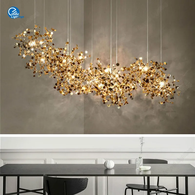 

Modern Gold Sliver Chandelier Hanging Lamps Stainless Steel for Clothing Store Restaurant Decor Pendant Lights For Dining Room