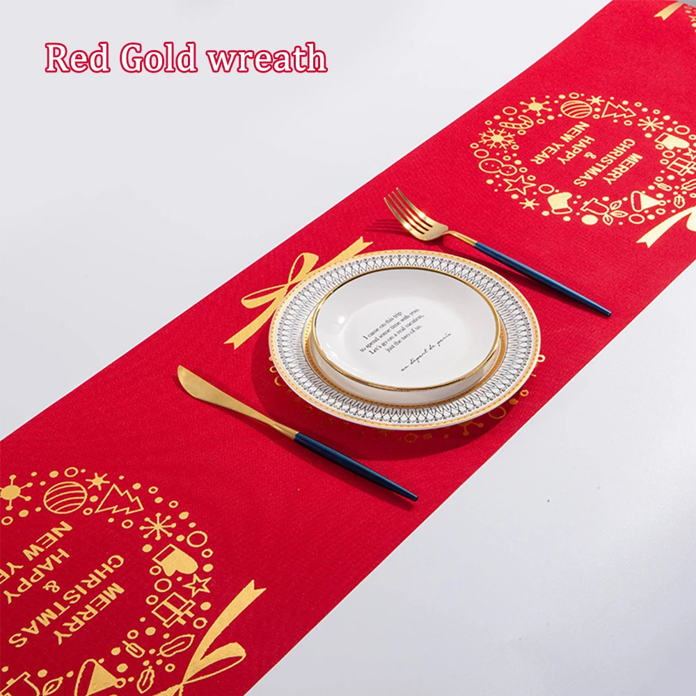 

Linen Christmas Elk Table Runner Cloth Gold Merry Christmas Table Runner For Home New Year Xmas Dinner Tablecloth Decor 28*275cm