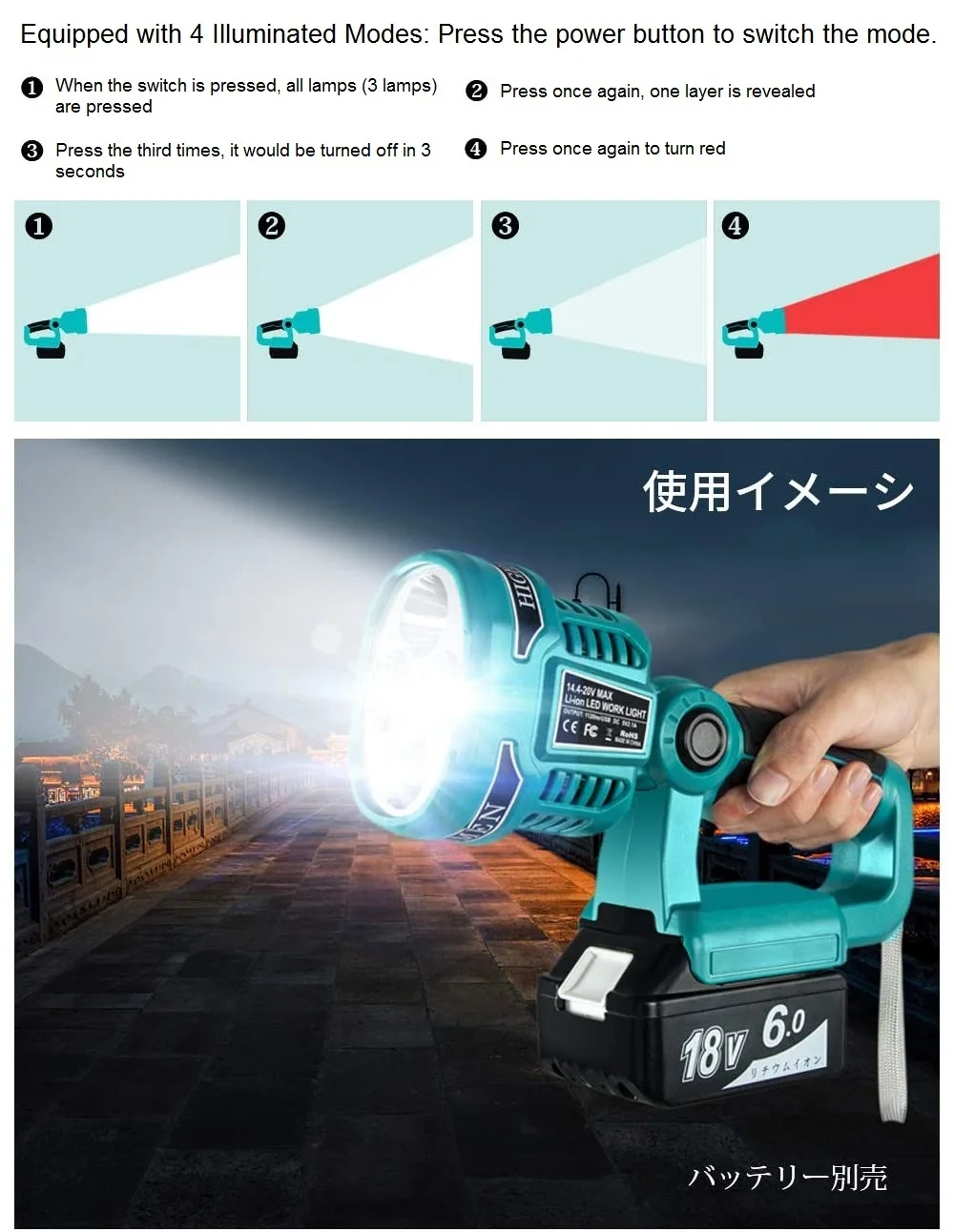 저렴한 Makita-휴대용 Led 스포트라이트 리튬 이온 배터리, 작업용 조명 랜턴, 14.4V/18V, USB 충전기 포함, 충전식