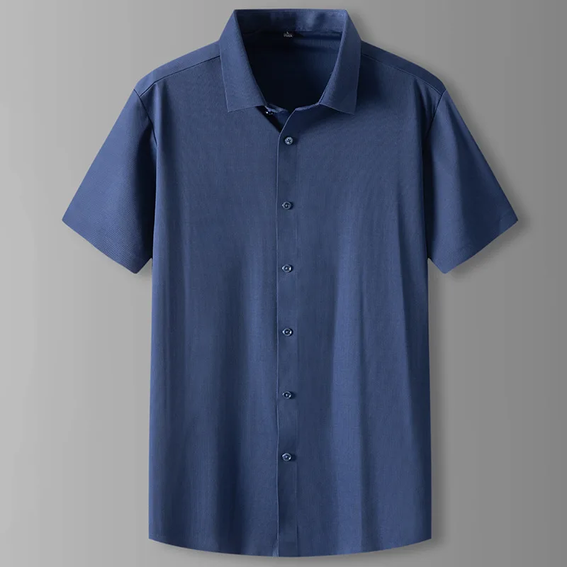 Summer 2021 new men's plus size business casual square neck ice silk short sleeve shirt