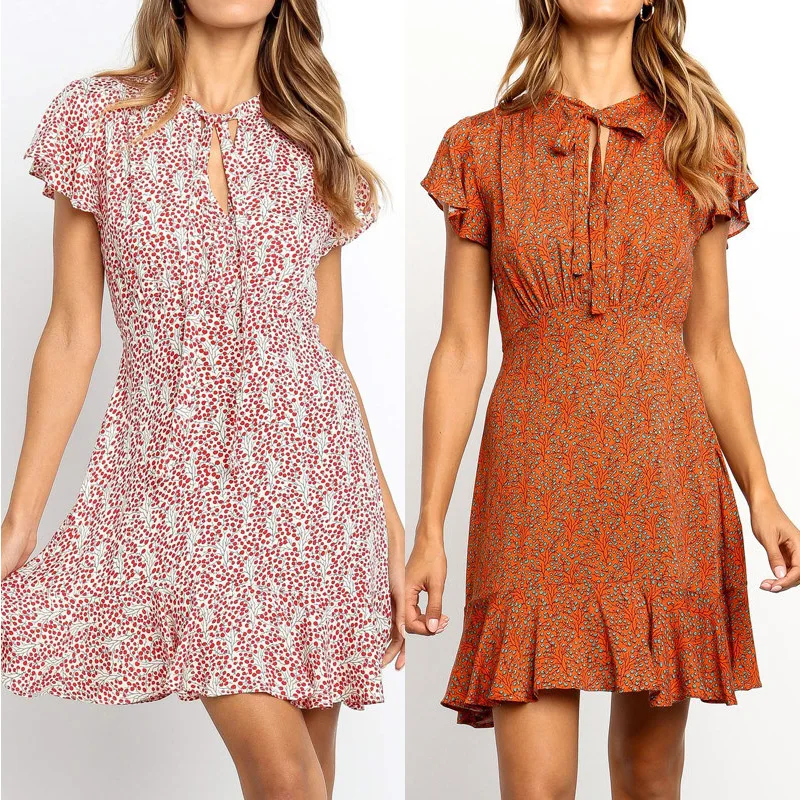 Женские Рукава Листок лотоса и коротким рукавом А-силуэта юбка из шифона