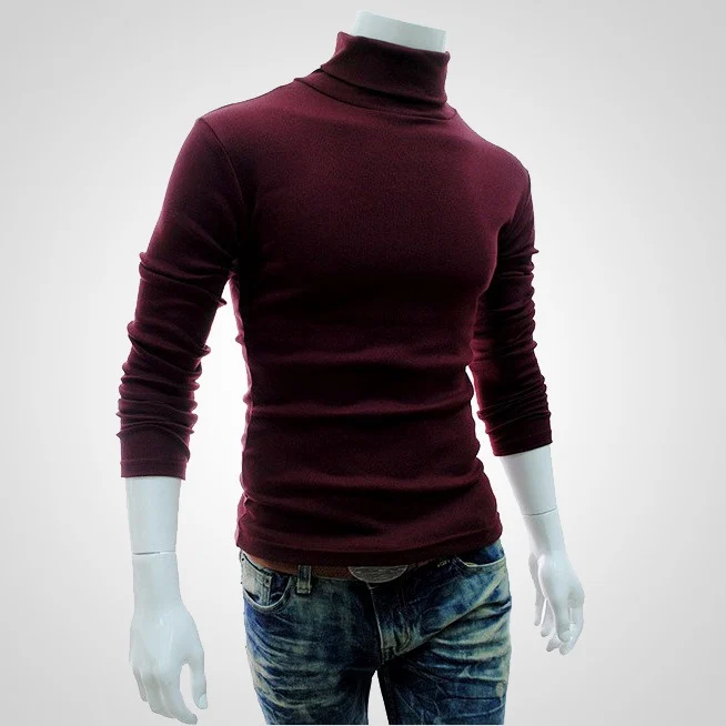 

Pullover Long Sleeve High Neck Jumper Sweater Men's Turtleneck Top T Shirt Solid