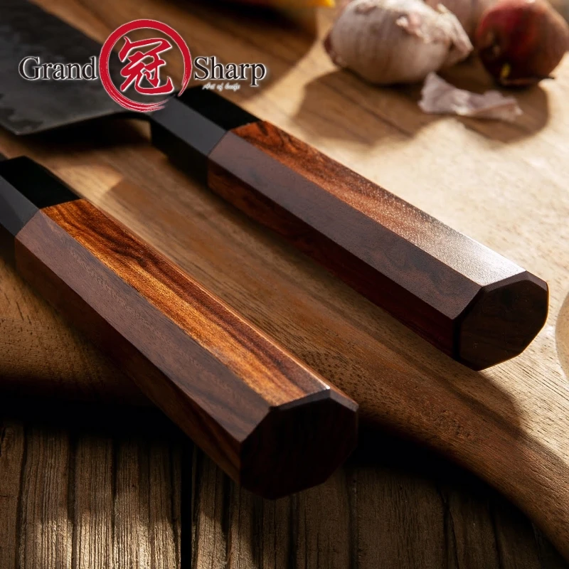 

Grandsharp 3 Pcs Handmade Kitchen Knife Set Japanese AUS10 Steel Chef Santoku Nakiri Knives ECO Friendly Pro Cooking Tools Gift