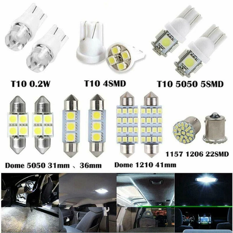 

NEW-14X White LED Car Interior Inside Light Dome Trunk Map License Plate Lamp Bulbs