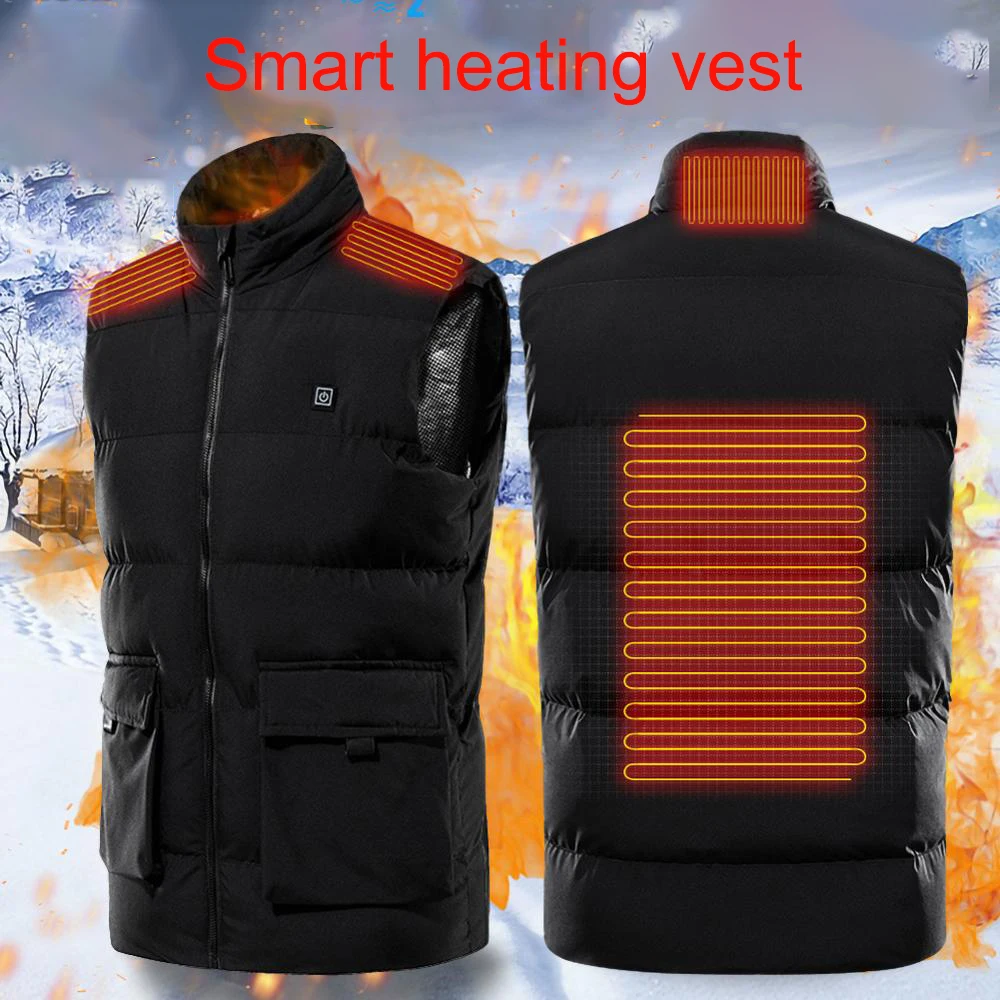 

Мужской жилет с инфракрасным подогревом и USB, хлопковый умный жилет с высоким воротником и подогревом, Мужская Уличная Гибкая теплая зимняя ...