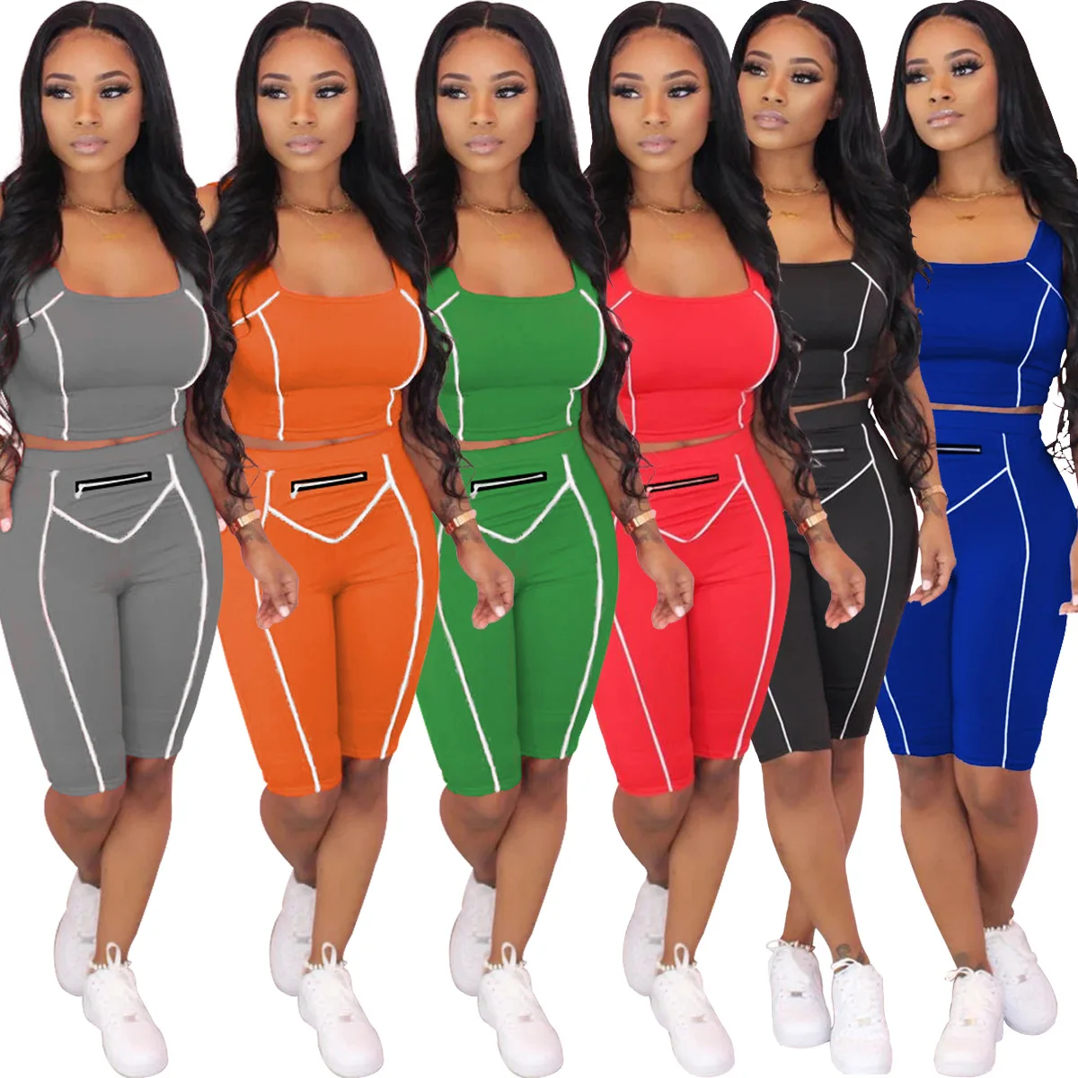 

2021 Summer Women's Fashion Sexy Solid Color Sports Suit Two-Piece Suit