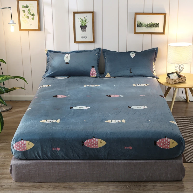 

Winter Warm Flannel Bed Linen Mattress Cover Fitted Sheet With Elastic Bands Polyester King Full Queen 150*200 180*200 200X220cm